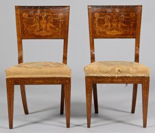 Appraisal: Pair European Marquetry Side Chairs Pair of Italian or Dutch