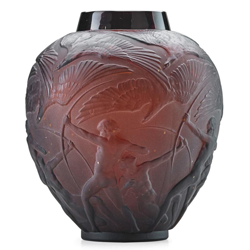 Appraisal: LALIQUE Archers vase amber glass Condition Report Excellent condition some