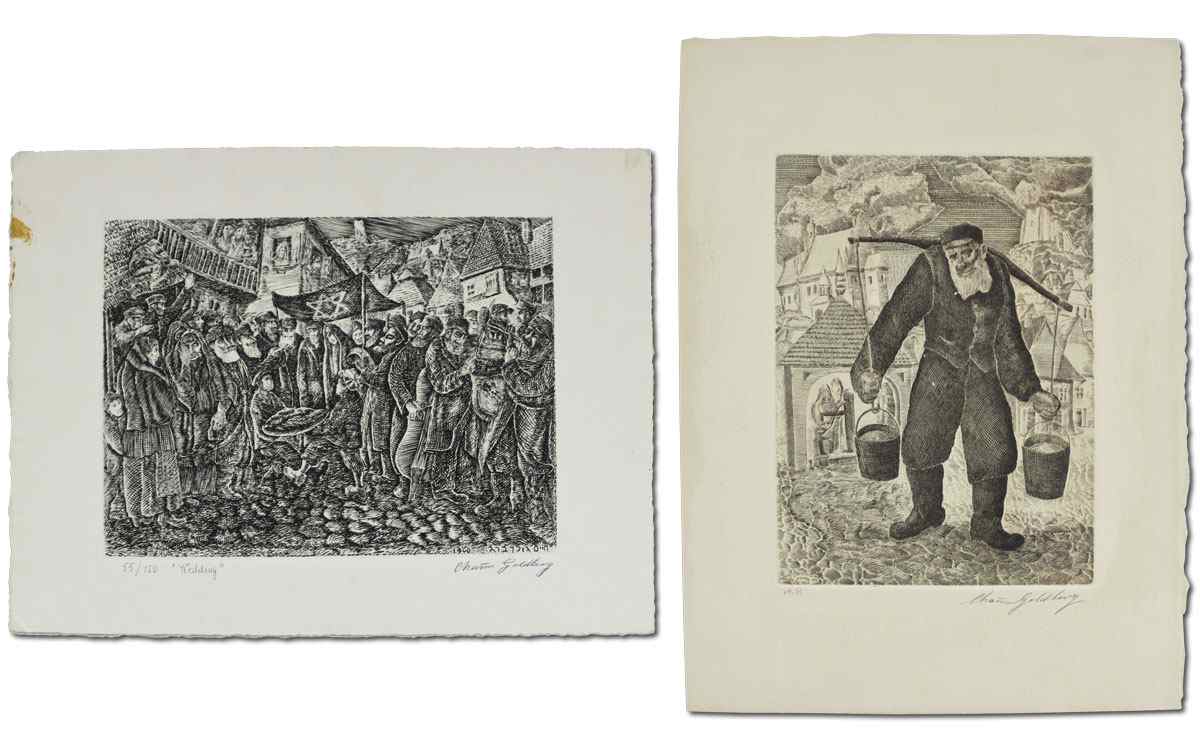 Appraisal: GOLDBERG Chaim Polish - Two Piece Etching Lot to Include