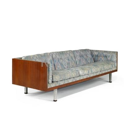 Appraisal: JYDSK Sofa Danish s Teak upholstery and chromed steel Unmarked