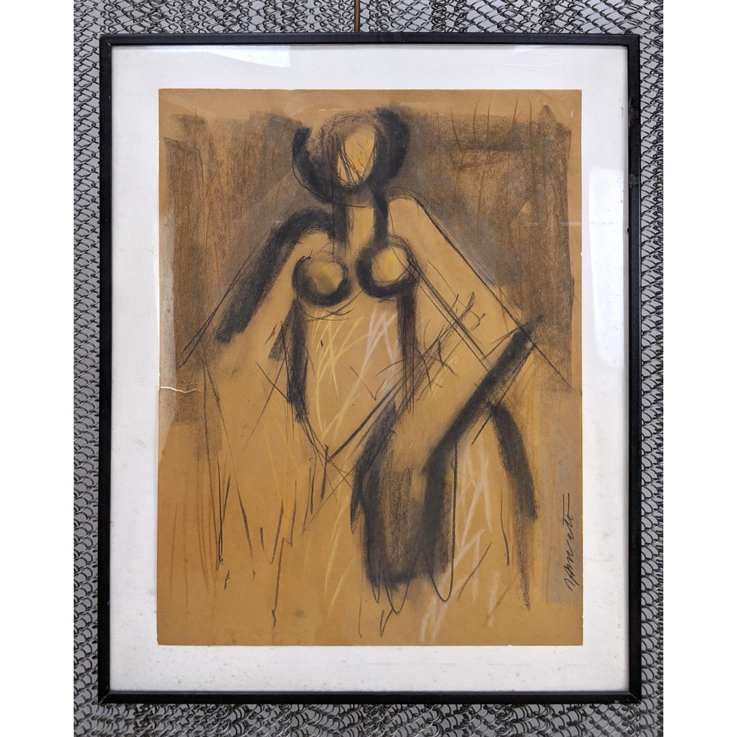 Appraisal: GEORGE D'AMATO Signed Charcoal Portrait Drawing Nude Female Signed D'AMATO