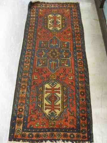 Appraisal: Heriz Persian Handmade Runner trio of interesting geometric medallions floral