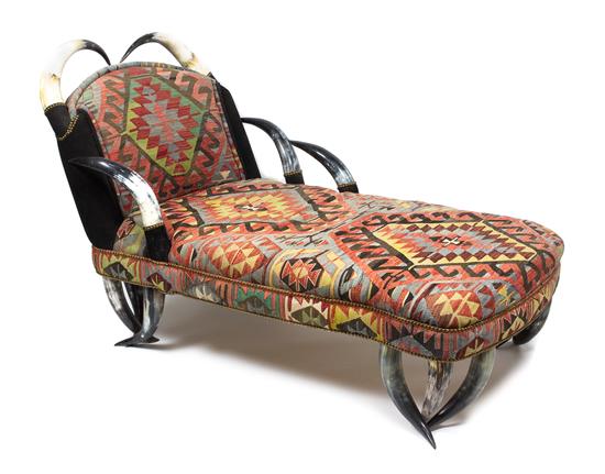 Appraisal: Sale Lot A Steer Horn Upholstered Chaise Lounge in western