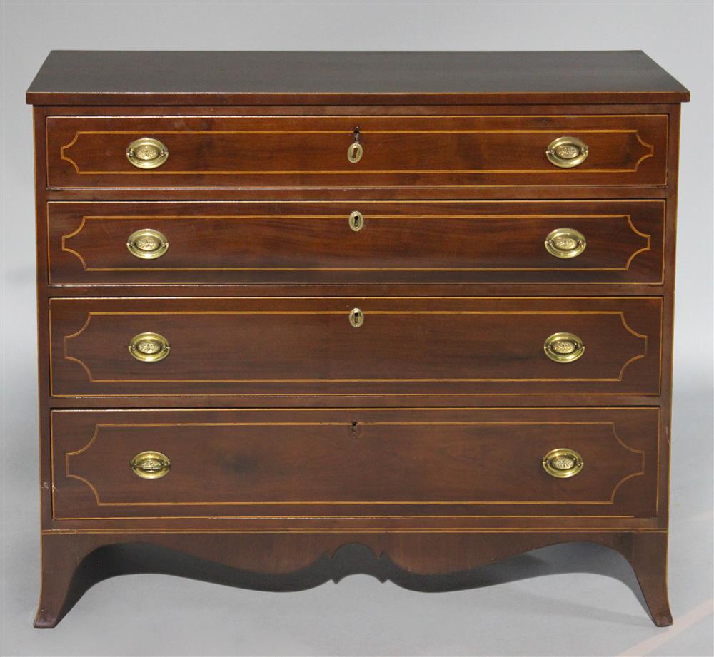 Appraisal: NEW ENGLAND FEDERAL INLAID MAHOGANY CHEST OF DRAWERS circa having