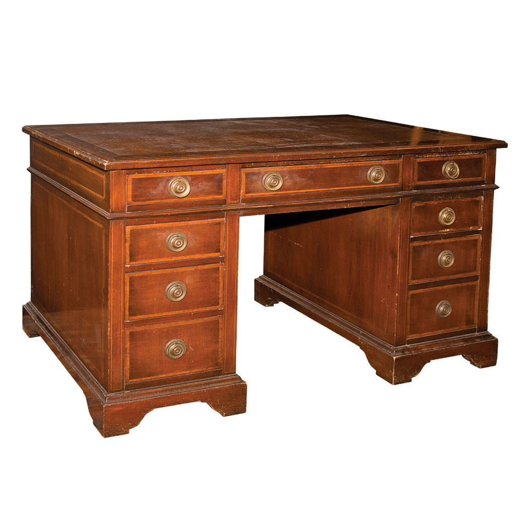 Appraisal: George III Style Mahogany Double-Pedestal Desk Height inches width inches