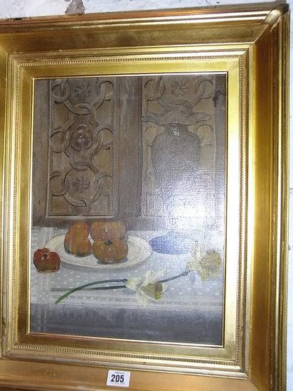 Appraisal: LILIAN FRANCE British - Still life of tomatoes daffodil and