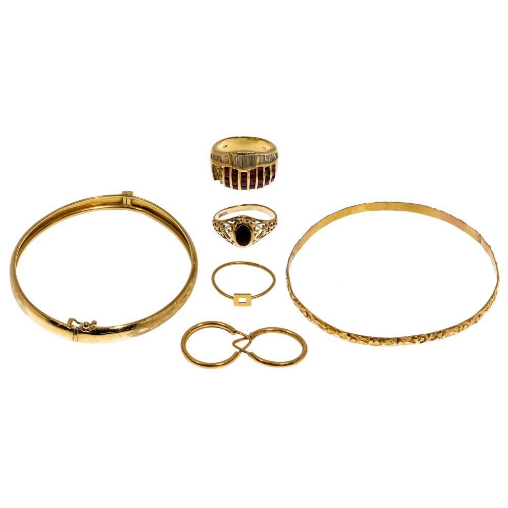 Appraisal: K YELLOW GOLD JEWELRY ASSORTMENT items including a ruby and