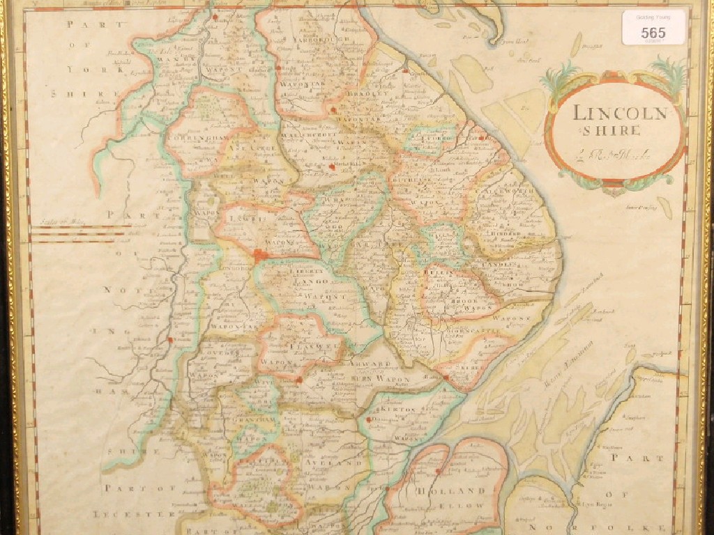 Appraisal: A map of Lincolnshire by Robert Morden c with hand