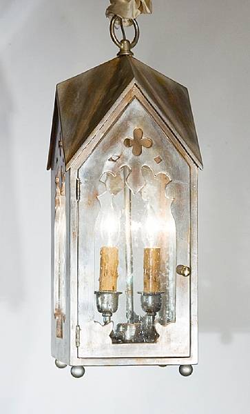 Appraisal: A Gothic style silvered wood lantern greatest height in