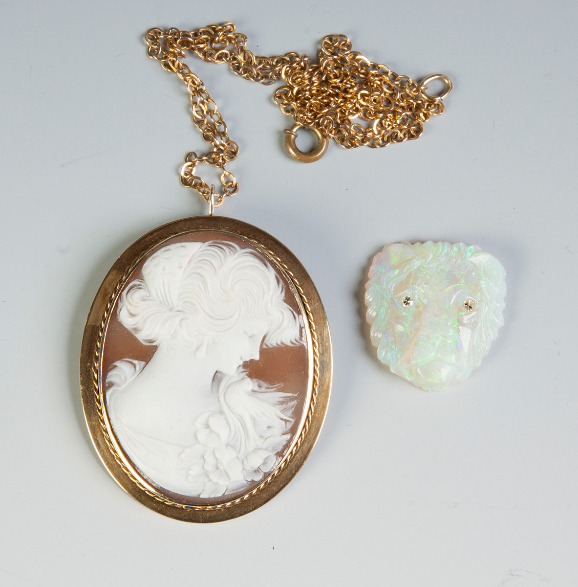 Appraisal: Gold Cameo Pendant tog with Opal Lion Cameo x Lion