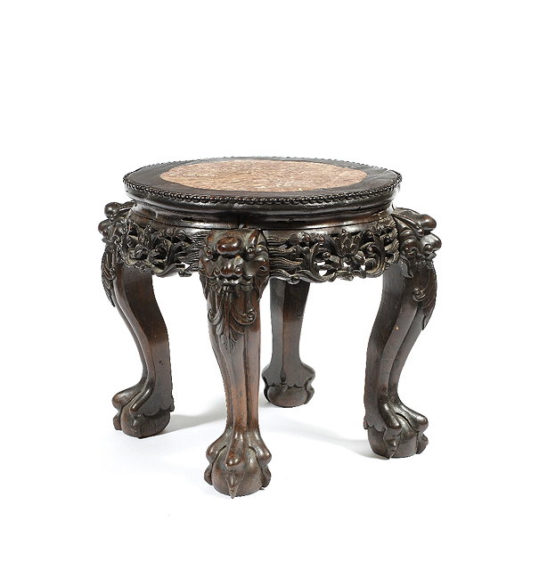 Appraisal: A Chinese hardwood low urn standwith inset marble top carved