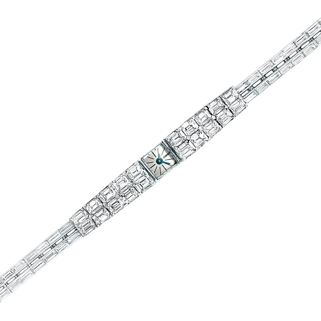 Appraisal: Platinum and Diamond Bracelet-Watch Sterle Vacheron Constantin Centering a small