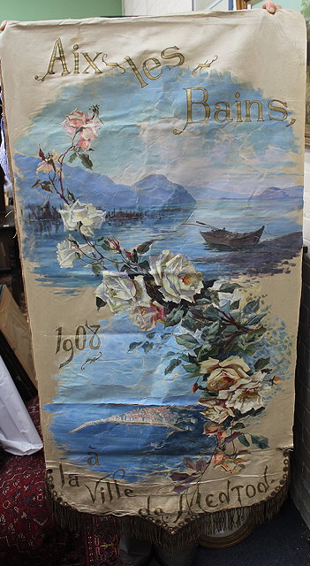 Appraisal: AN EARLY TH CENTURY FRENCH BANNER painted 'Aix-les-Bains 'a la