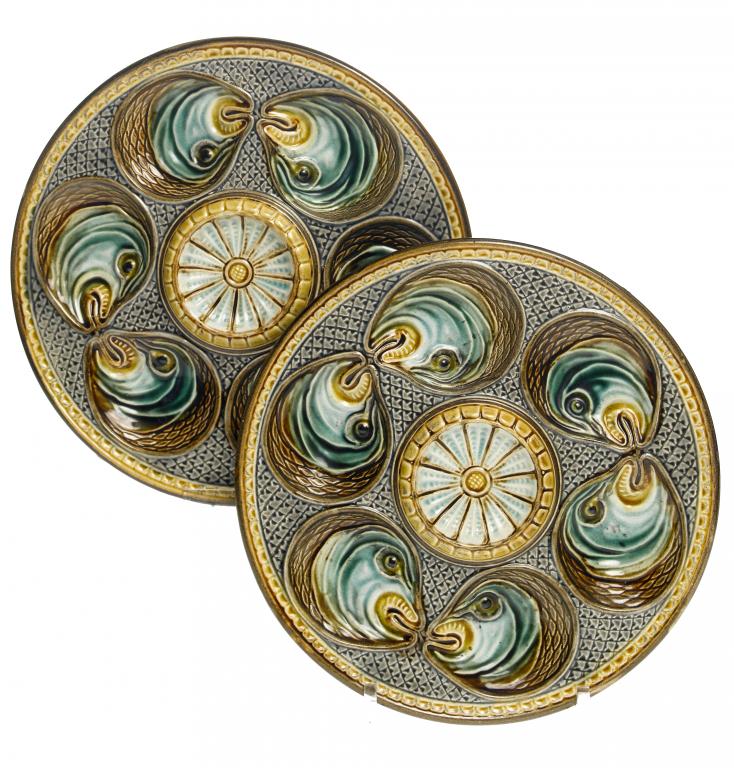 Appraisal: A PAIR OF MAJOLICA OYSTER PLATES ENGLISH OR CONTINENTAL moulded