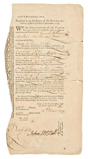 Appraisal: AMERICAN REVOLUTION - William MOULTRIE Partly-printed document with manuscript insertions