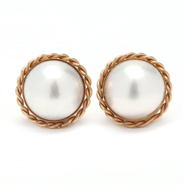 Appraisal: GOLD AND MAB PEARL EARRINGS Set with a mab mm