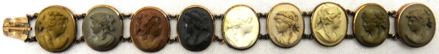 Appraisal: A lava cameo link bracelet formed as a row of