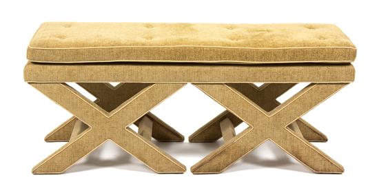 Appraisal: Sale Lot A Contemporary Upholstered Double X-Form Bench of rectangular