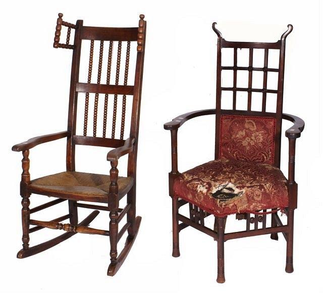 Appraisal: A TH CENTURY LANCASHIRE BOBBIN BACK ROCKING CHAIR with bobbin