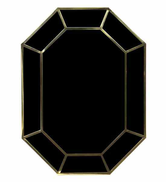 Appraisal: A Contemporary Brass and Beveled Glass Mirror of elongated octagonal