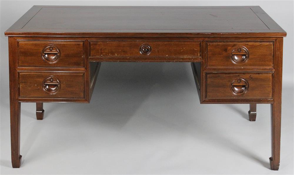 Appraisal: ASIAN STYLE CARVED HARDWOOD DESK th century having a wide