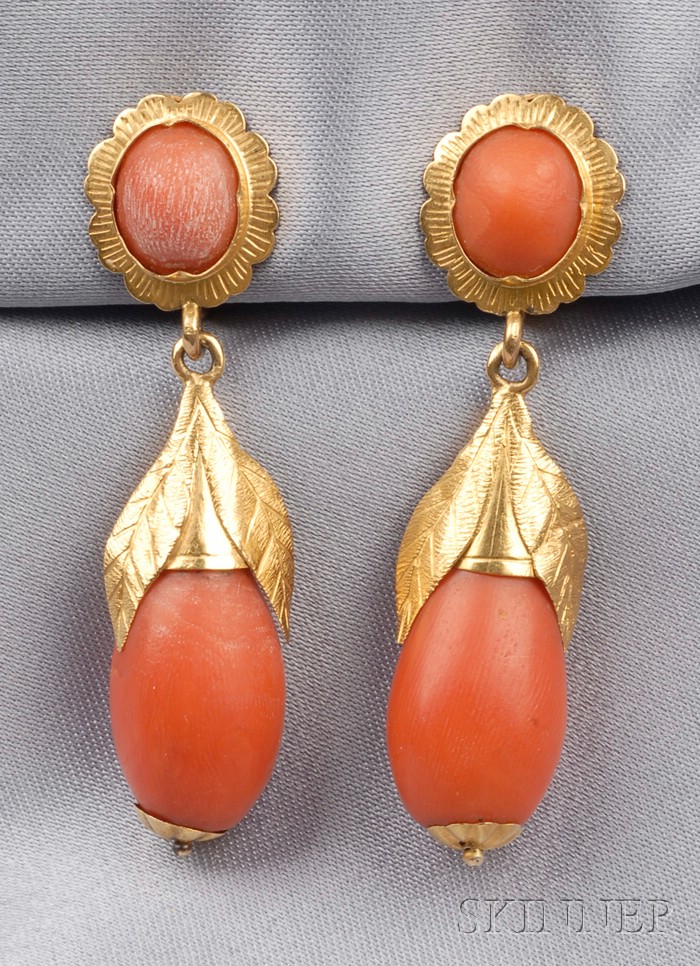 Appraisal: kt Gold and Coral Earpendants each designed as a cabochon