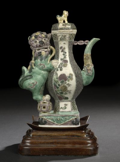 Appraisal: Chinese Famille Verte-Glazed Biscuit Porcelain Wine Ewer Kangxi reign -