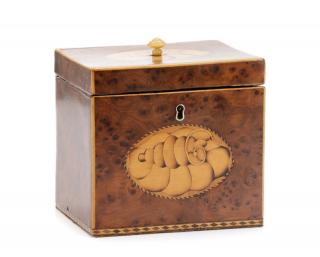 Appraisal: George III Marquetry Inlaid Burlwood Tea Caddy English early th