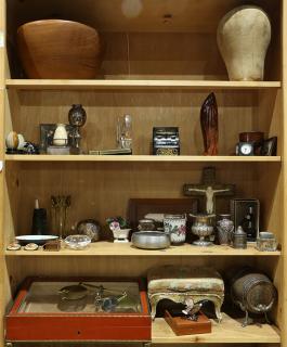 Appraisal: Six shelves of decorative art including a manekin head a