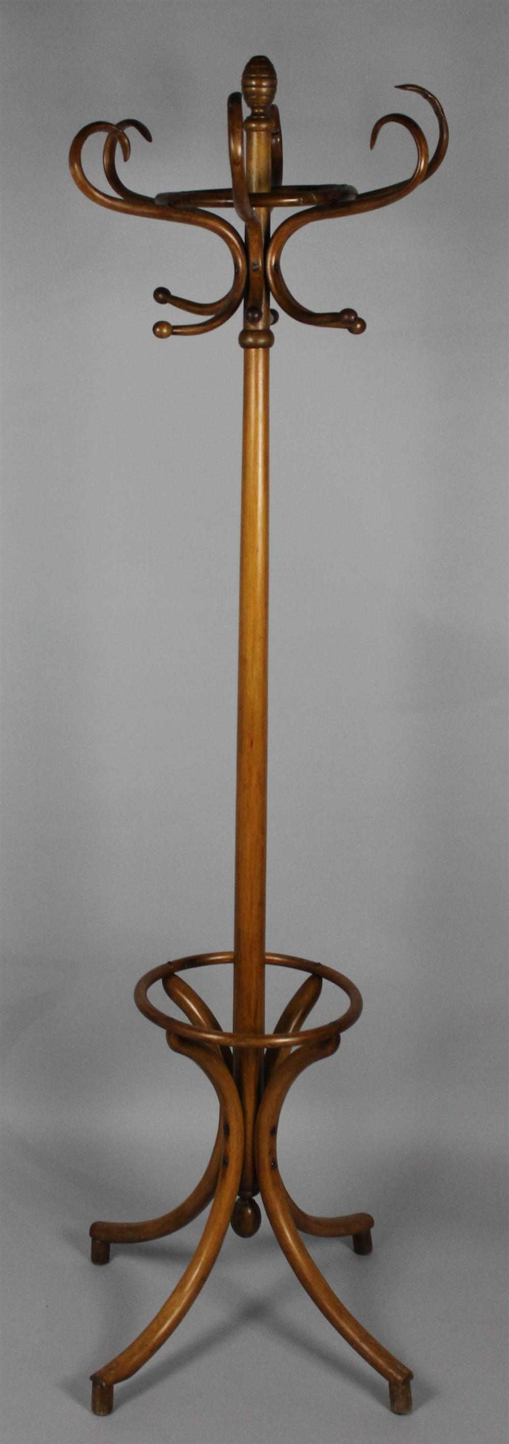 Appraisal: BENT WOOD COAT RACK center tapering pole surmounted with a