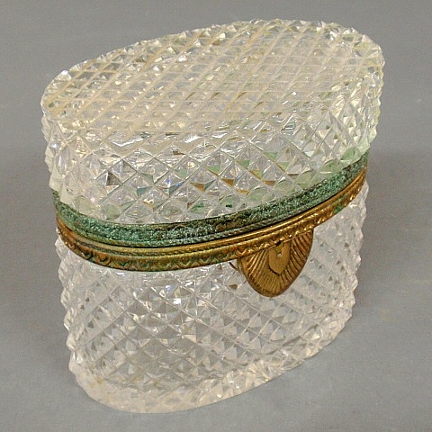 Appraisal: - Oval French crystal box c with gilt metal banding