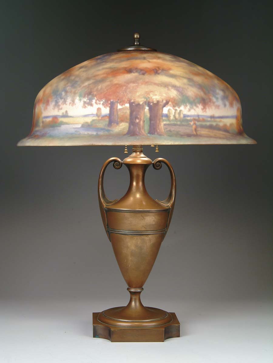 Appraisal: PAIRPOINT REVERSE PAINTED LAMP Spectacular Pairpoint Berkeley shade is reverse