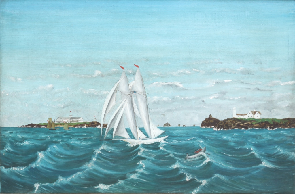 Appraisal: SAILBOAT OFF A COASTLINE Massachusetts late th century Oil on