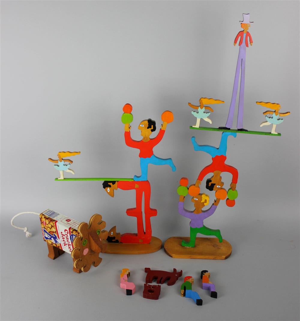 Appraisal: THREE WILLIAM ACCORSI PAINTED WOOD 'CIRCUS' SCULPTURES circa s including