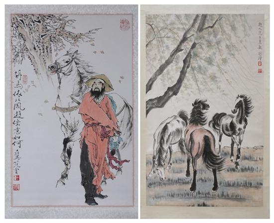 Appraisal: AFTER XU BEIHONG Chinese - THREE HORSES together with AFTER