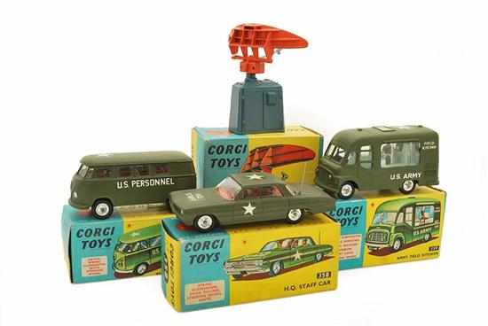 Appraisal: FOUR CORGI MILITARY MODELS INCLUDING DECCA AIRFIELD CONTROL RADAR SCANNER