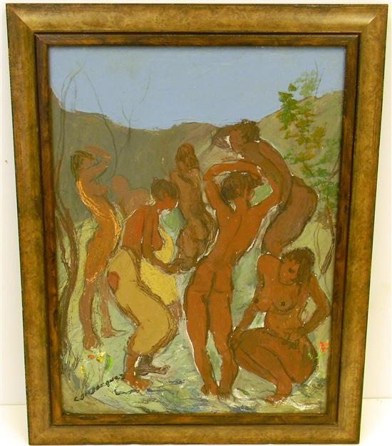 Appraisal: Carlo Jean Jacques Haitian - acrylic on canvas ''Nudes Bathing