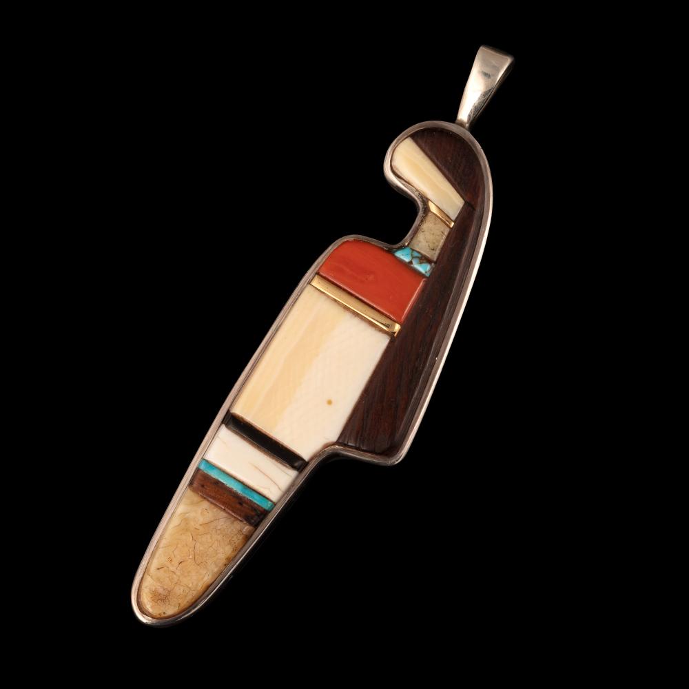 Appraisal: Charles Loloma Hopi - Corn Maiden Multi-Stone Inlay Pendant ca