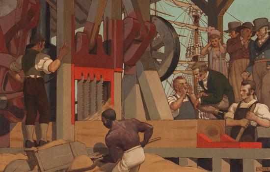 Appraisal: Edwin Burdett Tunis American - Sawing the Planks oil on