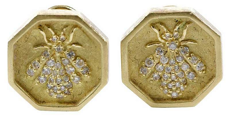 Appraisal: kt Gold Diamond Bee Earrings each with round brilliant diamonds