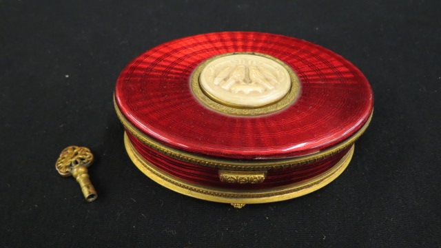 Appraisal: Antique Mechanical Bird Music Box enameled with carved ivory oval