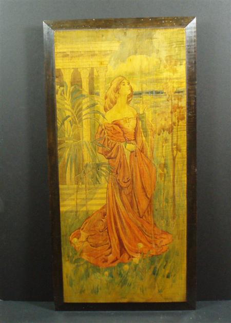 Appraisal: A pair of Edwardian painted panels of maidens In the