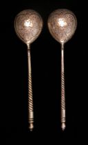 Appraisal: A Pair of Russian Silver Spoons Moskow ca Bright cut