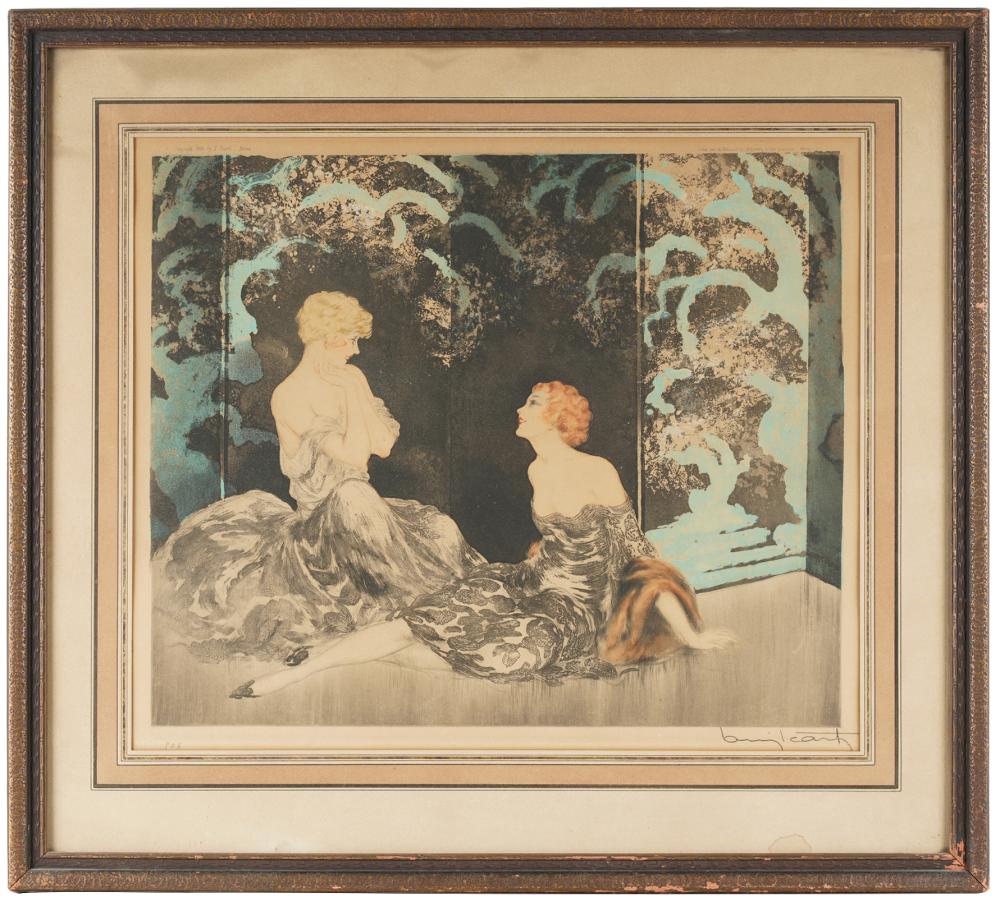 Appraisal: LOUIS ICART - INTIMACY colored etching aquatint and drypoint signed