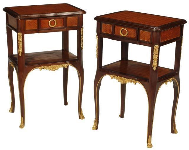 Appraisal: pair French Transitional style one-drawer nightstands parquetry inlaid case with