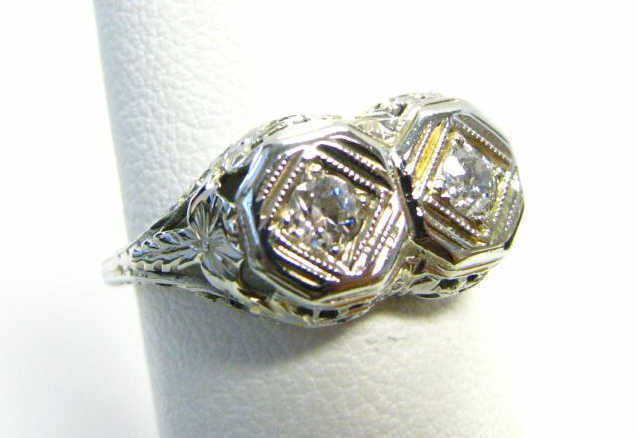 Appraisal: K White Gold two-diamond filigree ring approx ct tw size