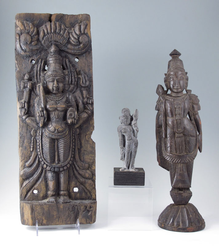 Appraisal: HINDU CARVINGS Carved wood plaque '' x '' x ''