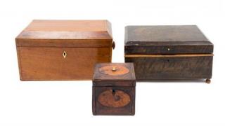 Appraisal: Three Wood Tea Caddies Height of largest x length x