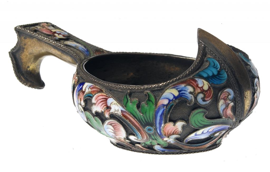 Appraisal: A RUSSIAN SILVER GILT AND SHADED CLOISONN ENAMEL KOVSH finely