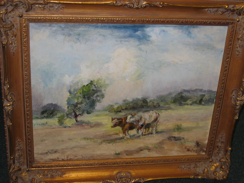 Appraisal: BELGIAN SCHOOL Impressionistic landscape with two cows oil on canvas